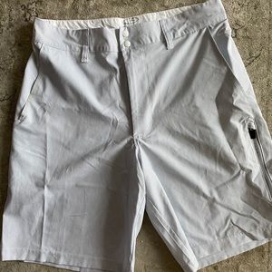 White and blue striped shorts